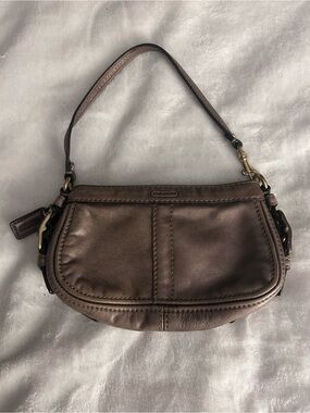 Coach Metallic Taupe Brown Leather Shoulder Bag Mini
